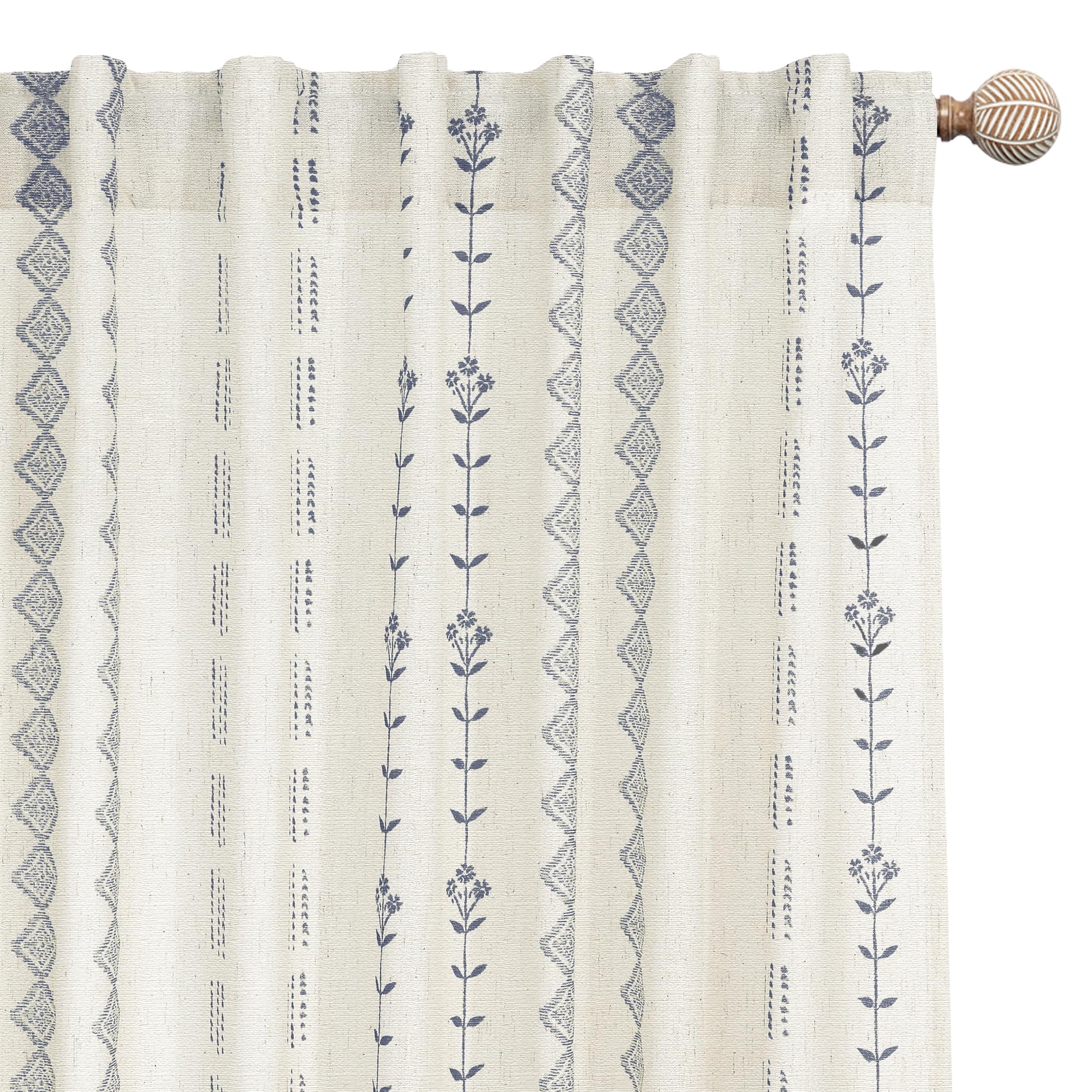 Neutral Farmhouse Curtains for Living Room 84 Inches Long,Taupe Cream Boho Light Filtering Sheer Patterned Modern Beautiful Linen Curtains with Floral Pattern Design Dining Room 84 Length 2 Panels Set