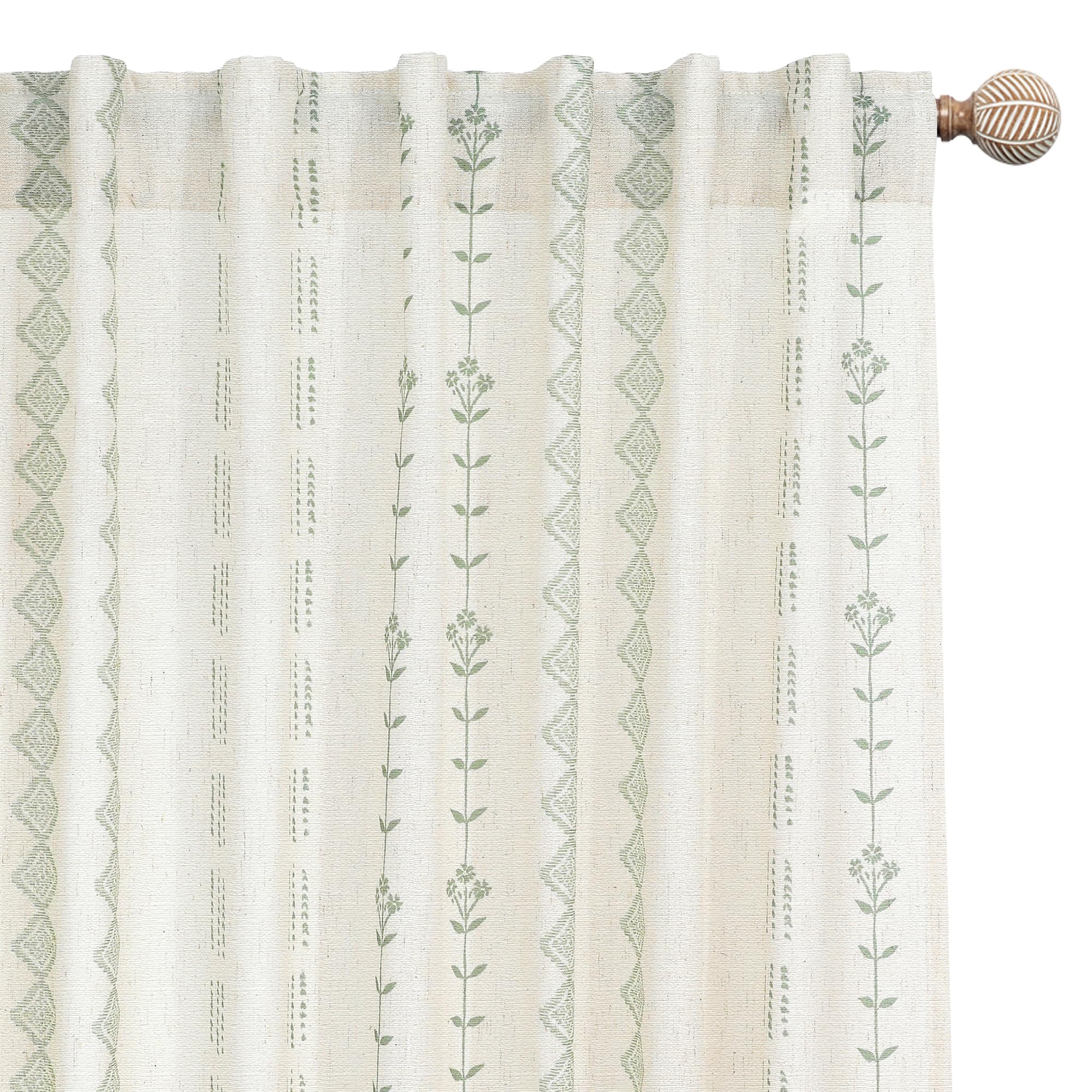 Neutral Farmhouse Curtains for Living Room 84 Inches Long,Taupe Cream Boho Light Filtering Sheer Patterned Modern Beautiful Linen Curtains with Floral Pattern Design Dining Room 84 Length 2 Panels Set