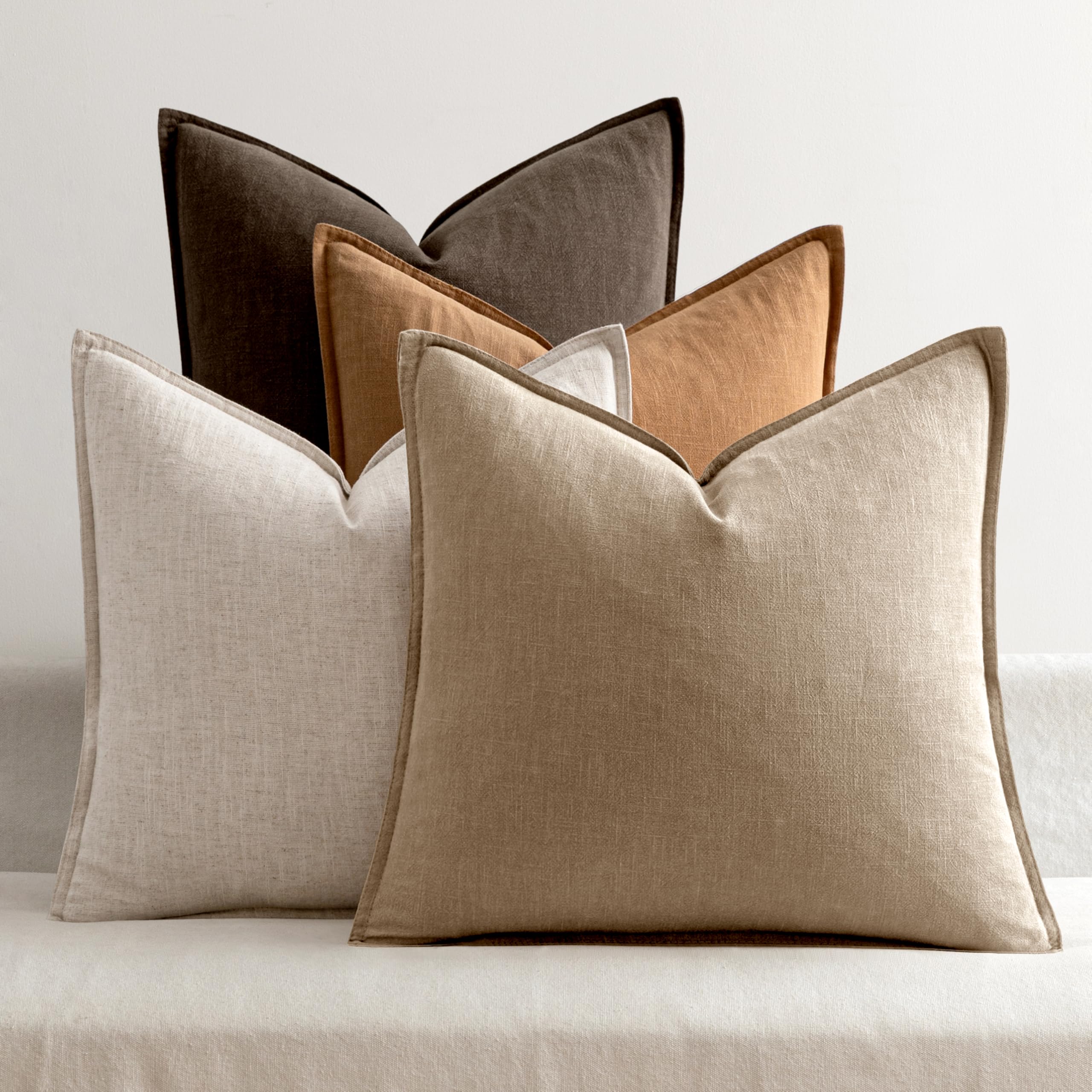 MIULEE Neutral Linen Pillow Covers Pack of 4 Decorative Natural Solid Throw Pillow Covers Soft Accent Boho Farmhouse Couch Pillowcases Modern Spring Home Decors for Living Room Bed Sofa 18x18 Inch