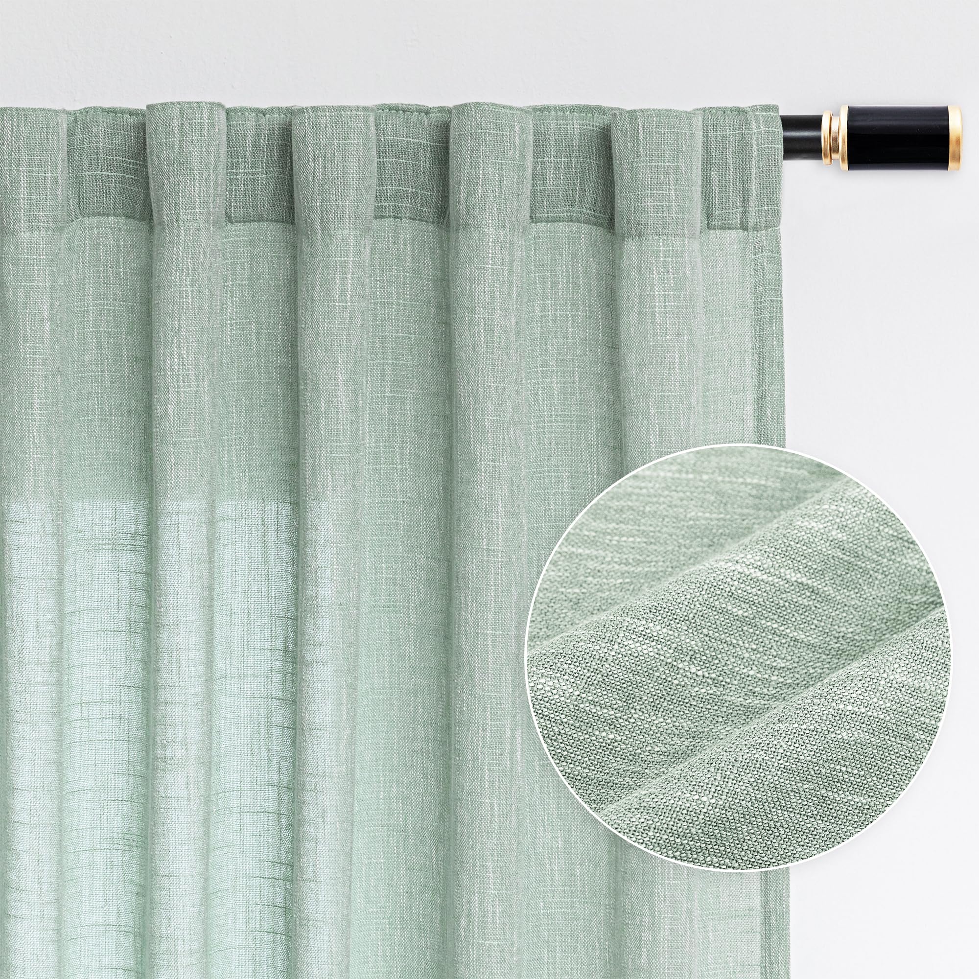 MYSKY HOME Cotton Curtains for Living Room Farmhouse Semi Sheer Light Filtering for Windows, Linen Look Texture Soft Modern Decor Country Style, 50" x 84", Light Oatmeal, 2 Panels
