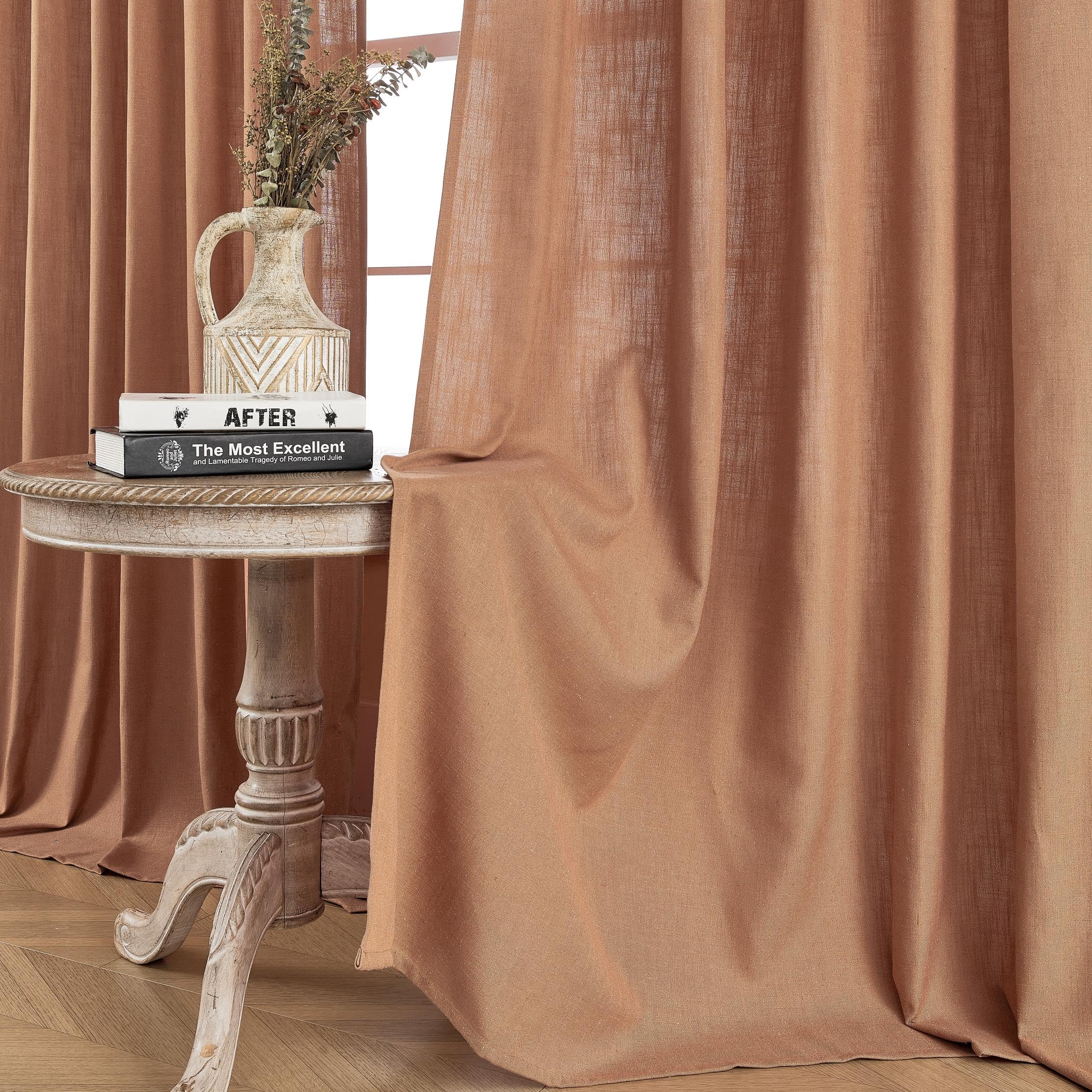 Joydeco Linen Curtains 96 inch Length 2 Panel Set, Light Filtering Curtain for Living Room Bedroom, 52 inch Wide Drapes with Rod Pocket Back Tab (96" Lx52 W, Ivory on Linen)