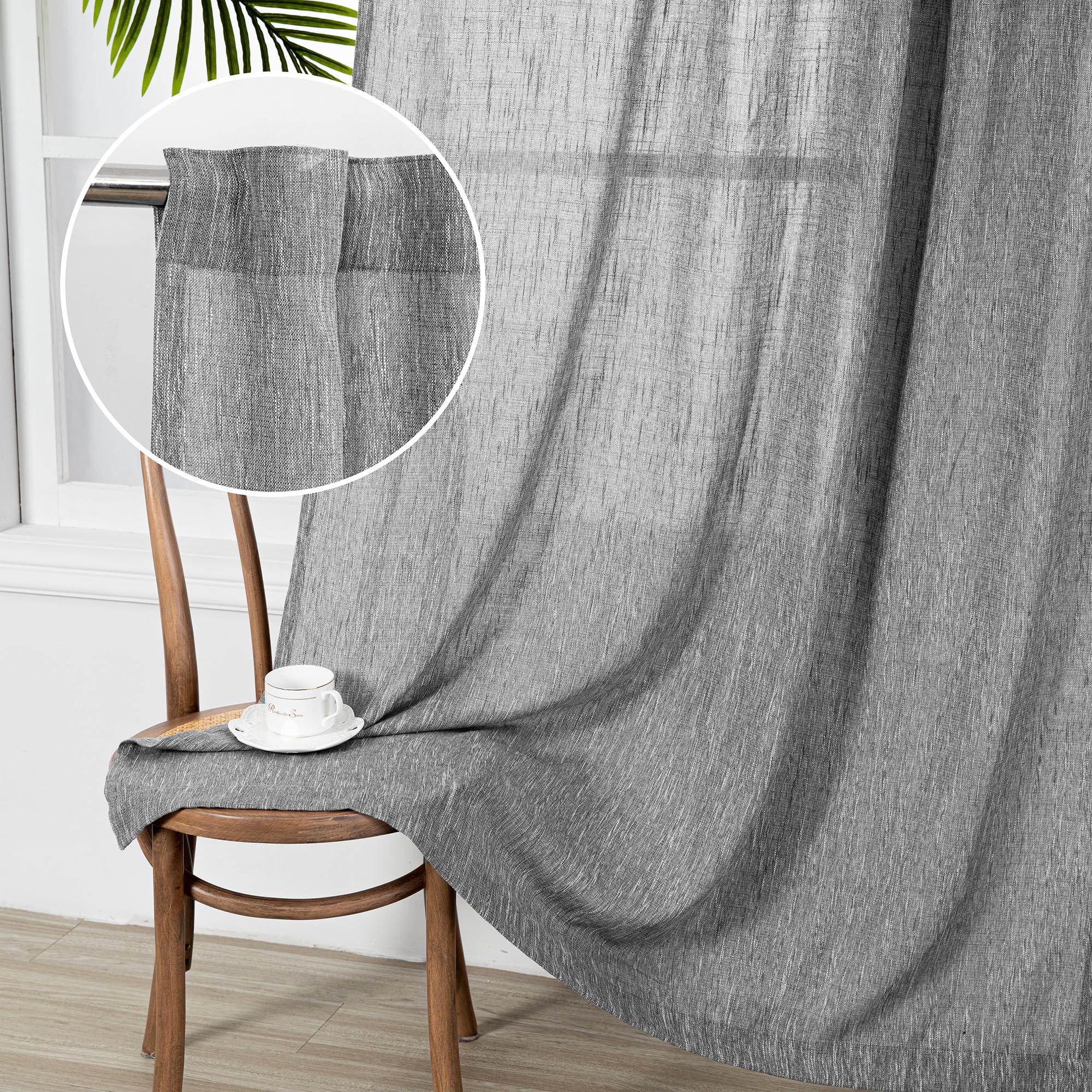 MYSKY HOME Cotton Curtains for Living Room Farmhouse Semi Sheer Light Filtering for Windows, Linen Look Texture Soft Modern Decor Country Style, 50" x 84", Light Oatmeal, 2 Panels